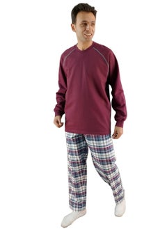 Jet Men Winter Pajama Set Long Sleeve &Carreau Bottom- Burgundy 