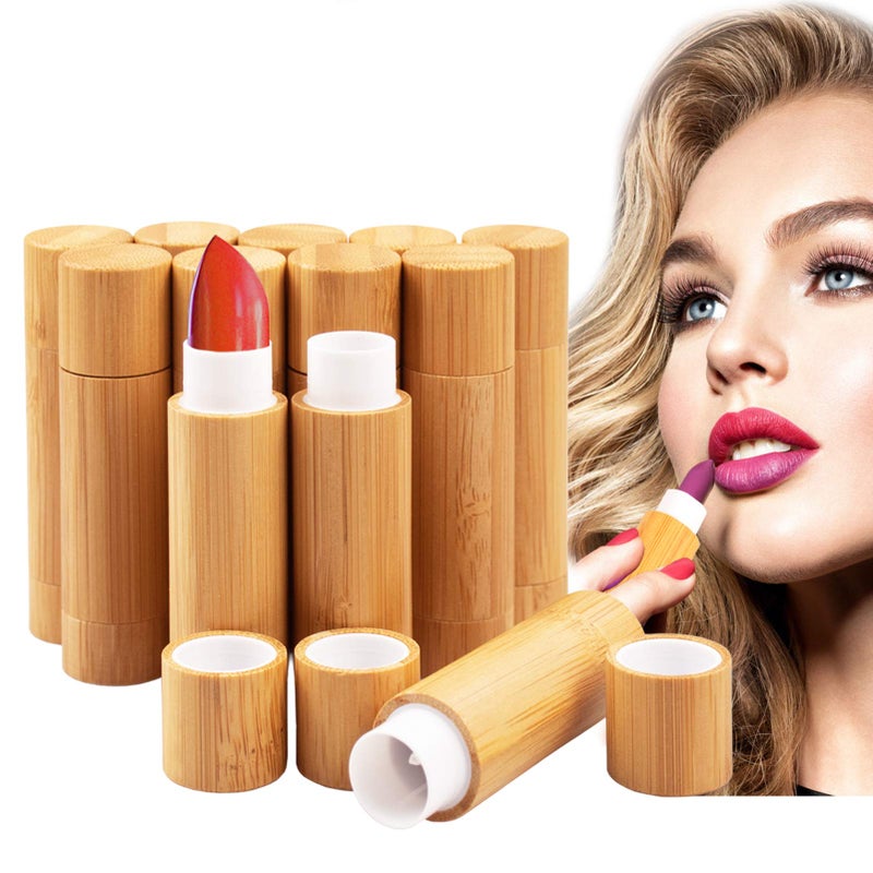 AUHOKY AUHOKY 12Pcs Bamboo Empty Lipstick Tubes, 5.5g Refillable DIY Lip Balm Tube Containers with Clear PP Plastic Inner, Cosmetic Lipstick Lip Gloss Deodorant Case Holder For Women Girls Makeup  - Image 1