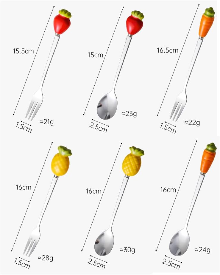 (6 Pieces) Personalized Fruit Ceramic Handle Small Fork Stainless Steel Fruit Fork Dessert Moon Cake Fork Coffee Spoon - Image 2
