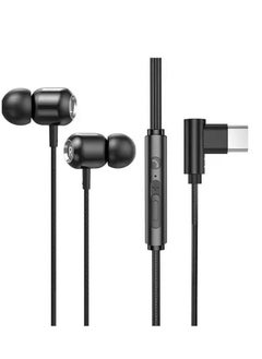 New L-shaped wire-controlled wired sports game headset metal type-c in-ear headset mobile phone ipad black
