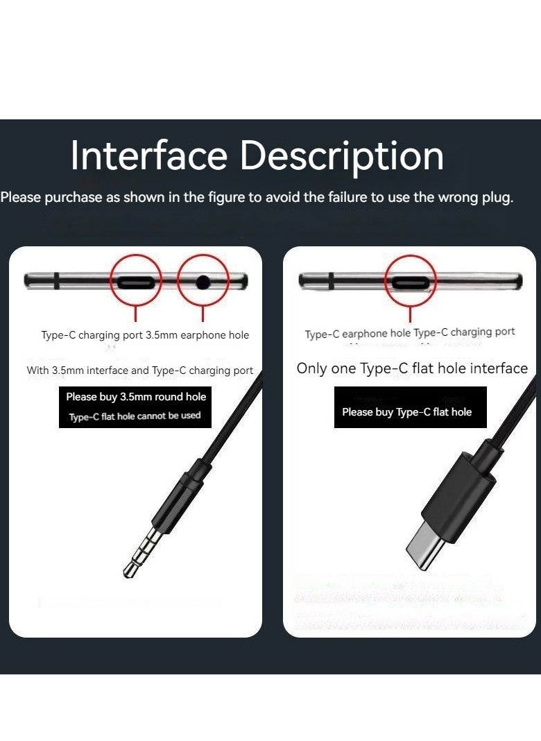 Generic - New L-shaped wire-controlled wired sports game headset metal type-c in-ear headset mobile phone ipad black - Image 1