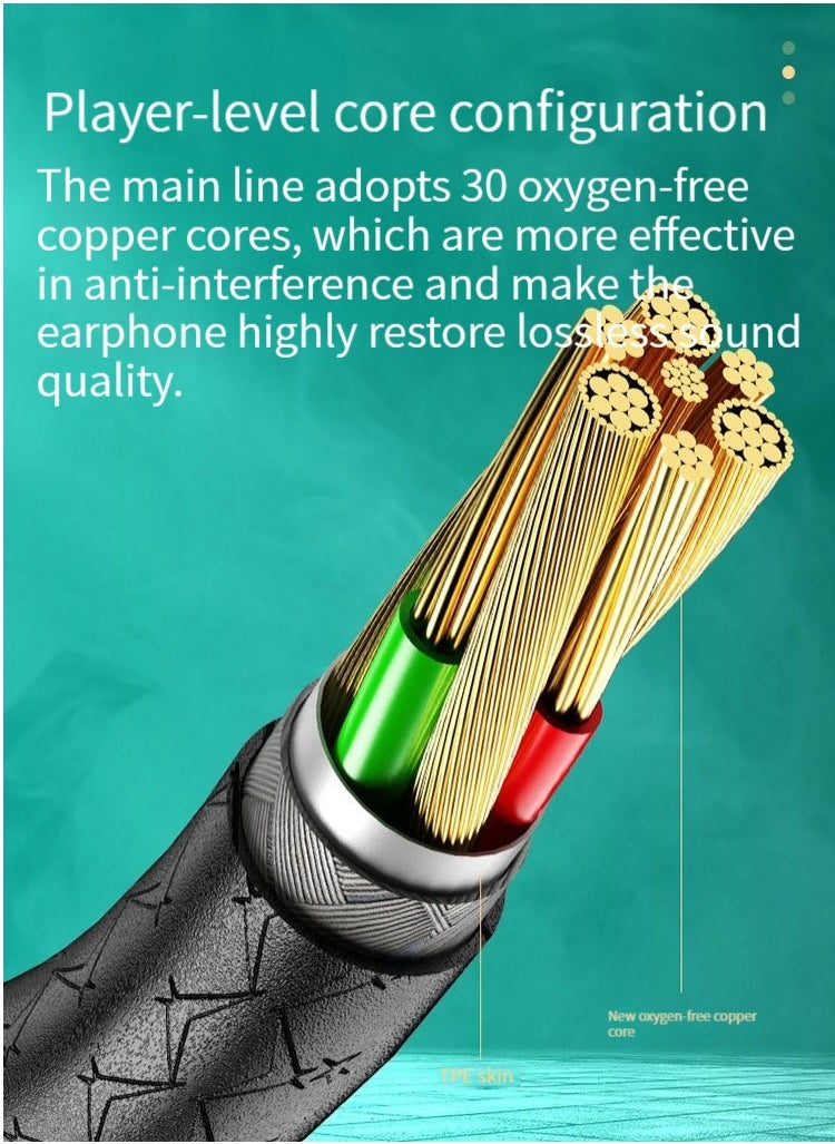 Generic - New L-shaped wire-controlled wired sports game headset metal type-c in-ear headset mobile phone ipad black - Image 1
