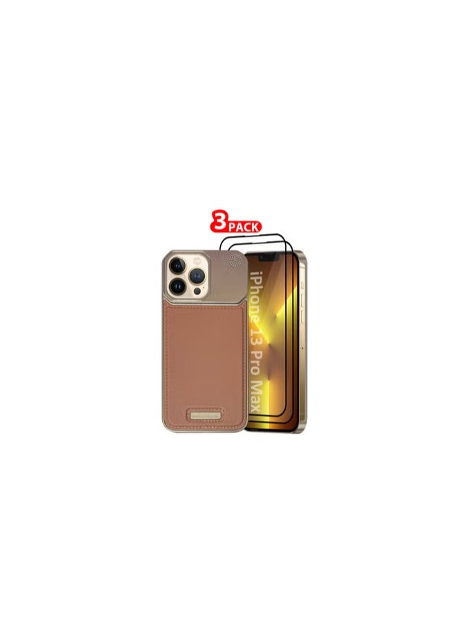 CATANES iPhone 13 Pro Max 3 Pack Case Leather Metal Design, Slim Lightweight Minimalist Cover,1 Case 2 Screen Protectors - Image 1