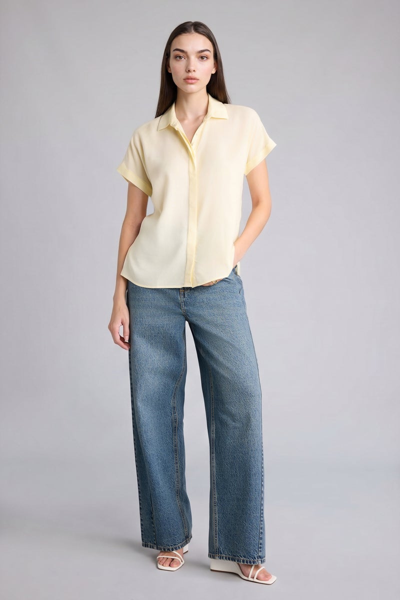 DeFacto Yellow Woman Regular Fit Shirt Collar Short Sleeve Shirt Casual - Image 2