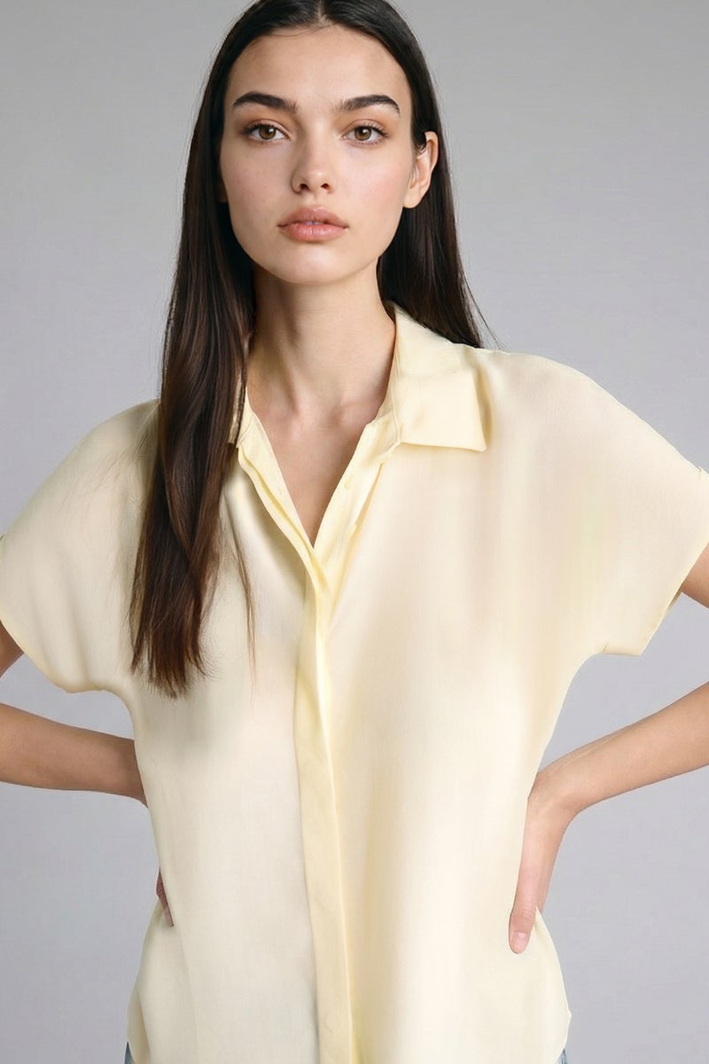 DeFacto Yellow Woman Regular Fit Shirt Collar Short Sleeve Shirt Casual - Image 1