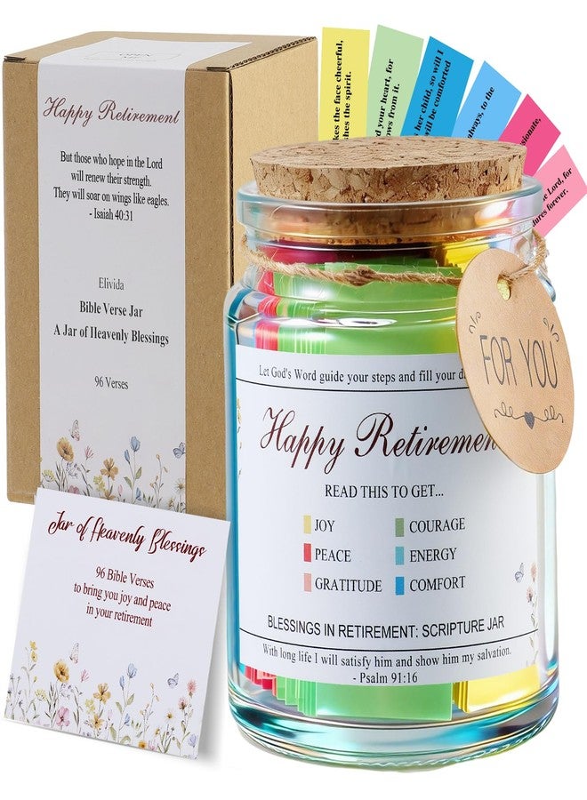 Elivida Retirement Gift Bible Verses Jar, Christian Retired Gifts 2026 for Women and Men, Happy Retirement Decorative Jar with 96 Bible Verses for Boss, Coworkers and Friends - Image 1