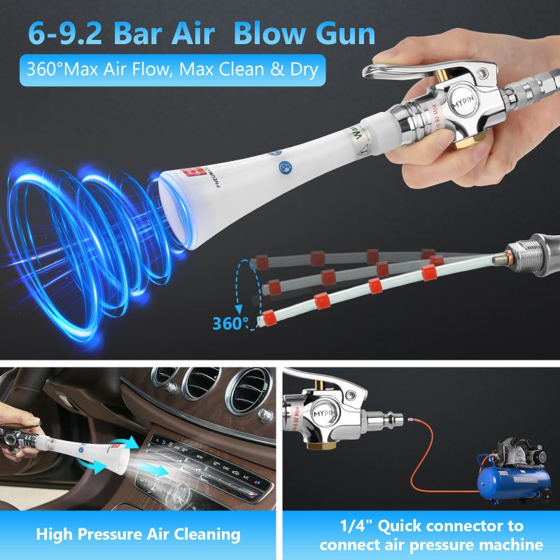 Mypin Upgraded Car Cleaning Gun  6-9.2Bar  High Pressure Air Blow Gun With 2 Set Nozzle  Interior Car Cleaning For Vehicle Upholstery Carpet Seat - Image 3