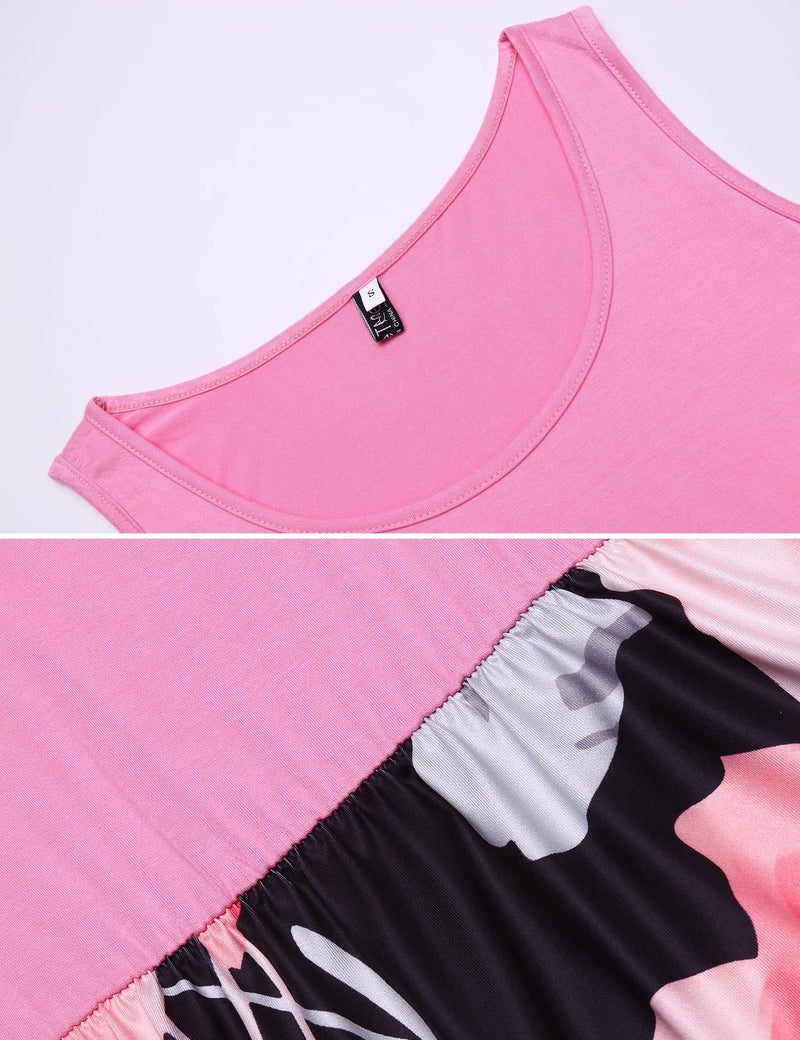 Bluetime Women's Floral Print Flowy Party Maxi Dress Summer Beach Bohemian Sundress (Pink, XXL) - Image 4