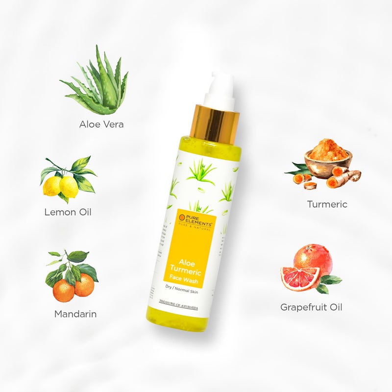PURE ELEMENTS Aloe Turmeric Face Wash for Dry Normal Skin with Turmeric 100 ml SLS Paraben Free - Image 4