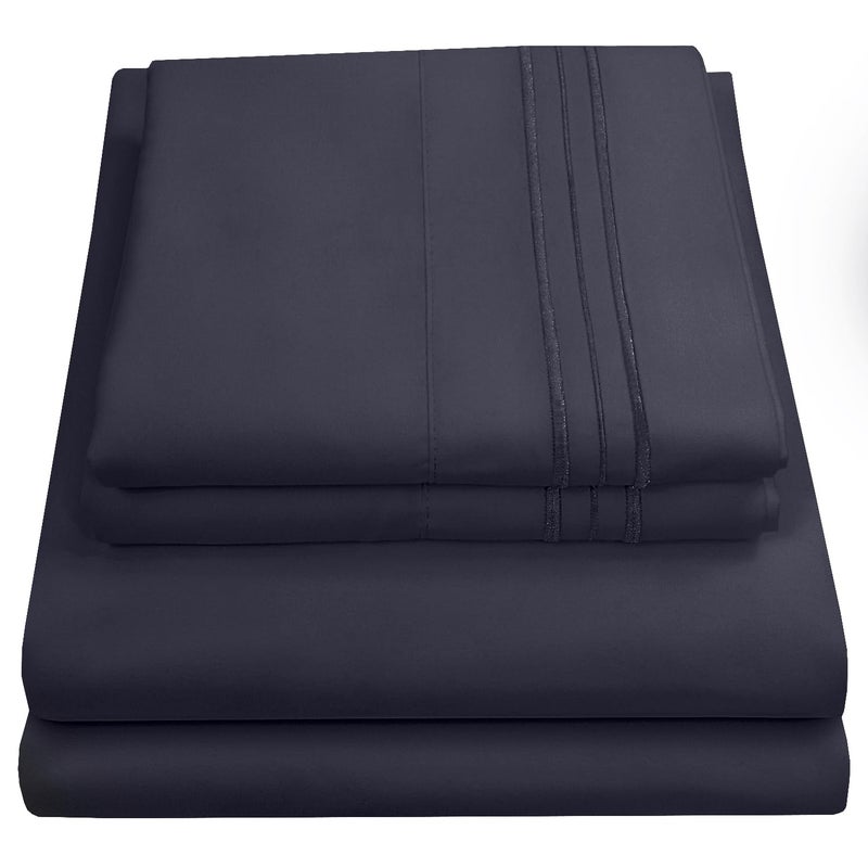 1800 Thread Count Sheet Set - Soft Egyptian Quality Brushed Microfiber Sheets - Luxury Bedding Set with Flat Sheet  Fitted Sheet  2 Pillow Cases  Navy