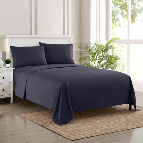 1800 Thread Count Sheet Set - Soft Egyptian Quality Brushed Microfiber Sheets - Luxury Bedding Set with Flat Sheet  Fitted Sheet  2 Pillow Cases  Navy