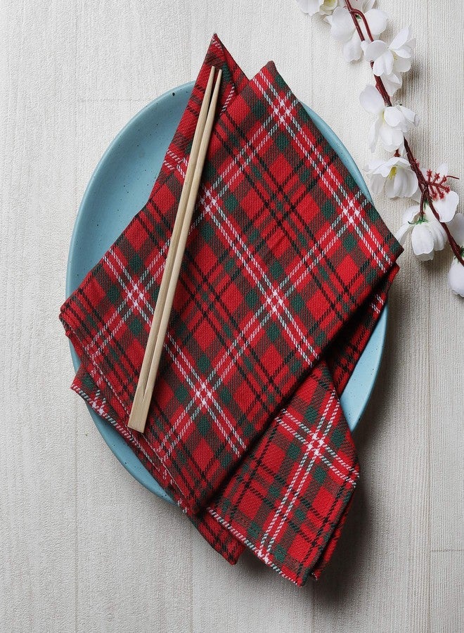 DG Collections Dinner Napkins, 100% Cotton Over Sized Kitchen Napkins, Set of 12 Pack (19 x 19 Inch) Red & Green Plaid for Christmas and Thanksgiving with Mitered Corner and Lint Free - Image 2