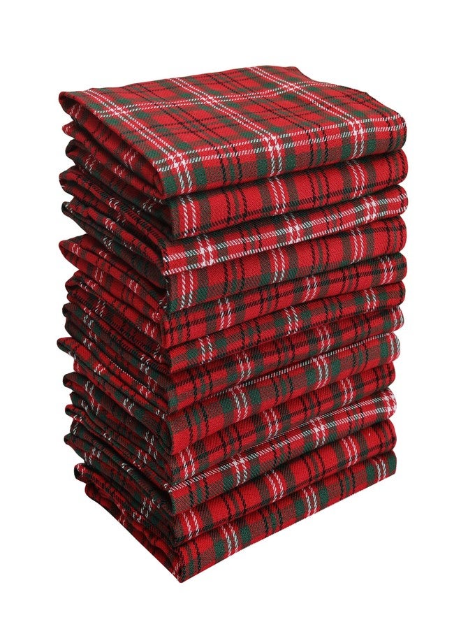 DG Collections Dinner Napkins, 100% Cotton Over Sized Kitchen Napkins, Set of 12 Pack (19 x 19 Inch) Red & Green Plaid for Christmas and Thanksgiving with Mitered Corner and Lint Free - Image 1