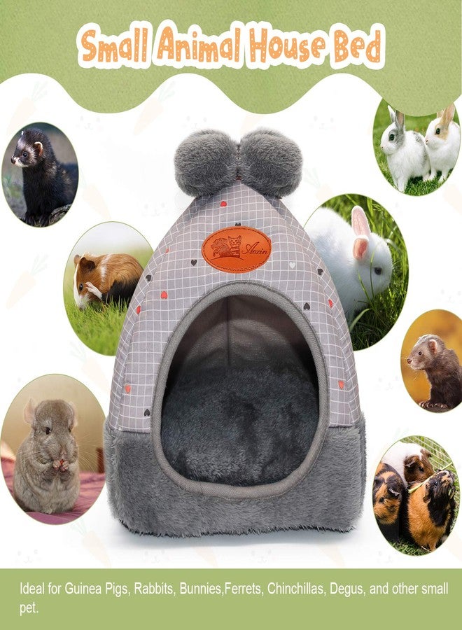 YUEPET Bunny Bed Warm Guinea Pig Cave Beds Cute Bowknot House Big Hideouts Cage Accessorie for Dwarf Rabbits Hamster Bunny Ferrets Rats Hedgehogs Chinchilla (Grey Grid) - Image 3