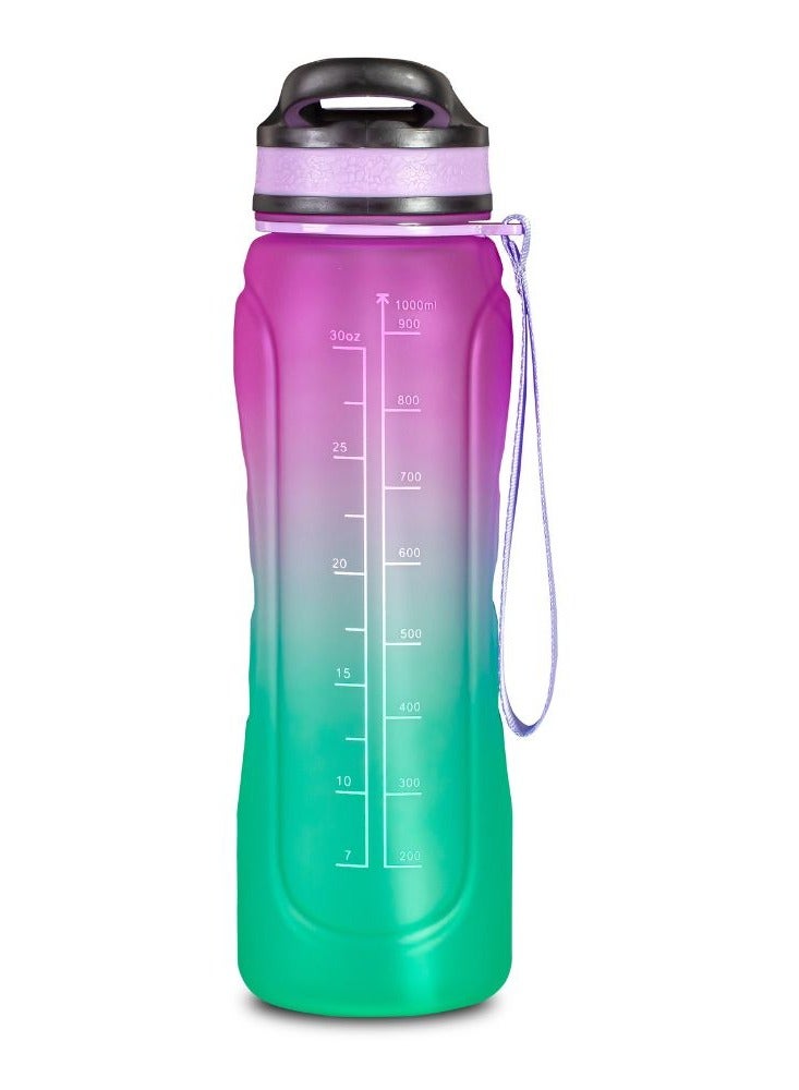 Motivational water bottle and straw with clearly marked times to drink throughout the day and a convenient straw for spil lbbproof sipping, track your water intake and stay hydrated 1 liters (pink/Gre - Image 2
