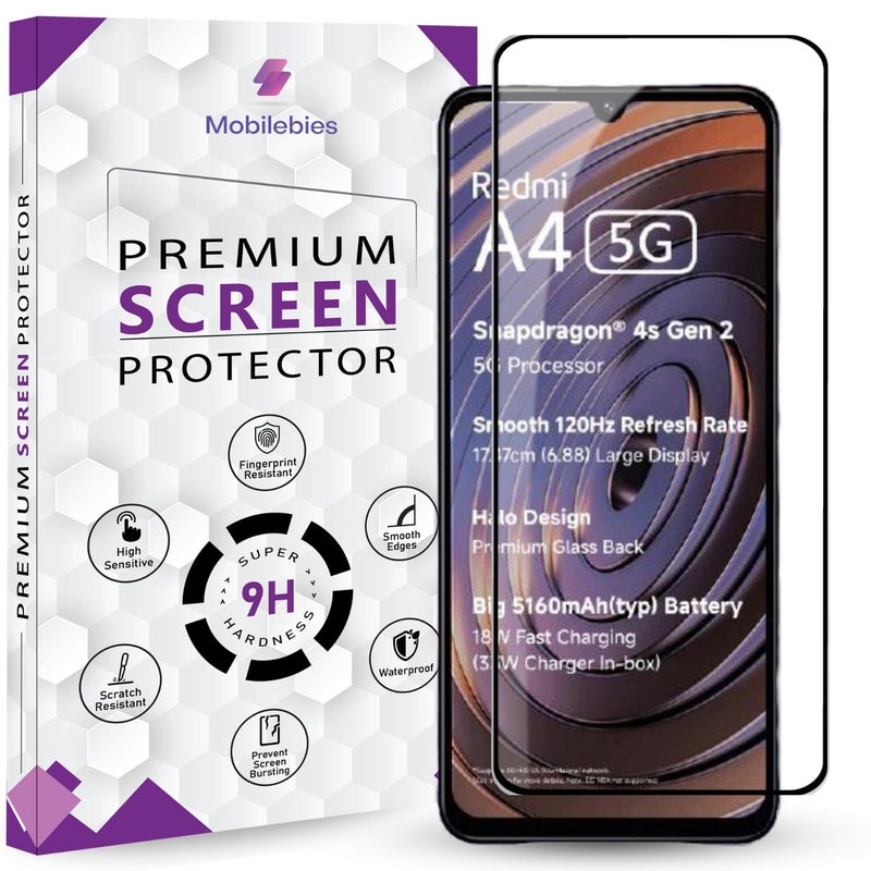 Mobilebies Premium Tempered Glass Screen Protector Guard For Redmi A4 (6.88 Inch, Pack of 1) | Edge to Edge Coverage With Easy to installation kit - Image 1