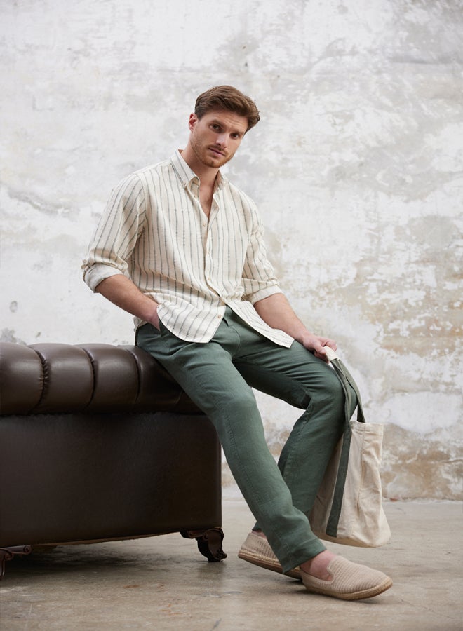 trendyol Ecru Fit Linen Blend Loose Fit Shirt - Image 2