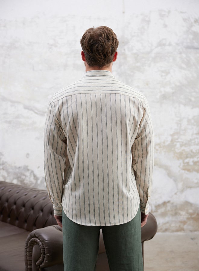 trendyol Ecru Fit Linen Blend Loose Fit Shirt - Image 4