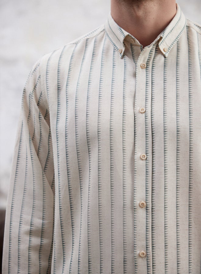 trendyol Ecru Fit Linen Blend Loose Fit Shirt - Image 3