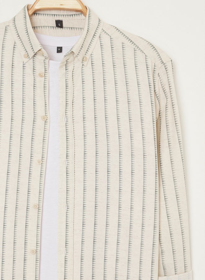 trendyol Ecru Fit Linen Blend Loose Fit Shirt - Image 5