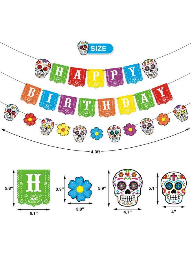 Bessmoso Day Of The Dead Happy Birthday Banner Día De Los Muertos Papel Picado Sugar Skulls Marigold Flowers Garland For Mexican Fiesta Birthday Party Photo Props Decorations Halloween Party Supplies - Image 4