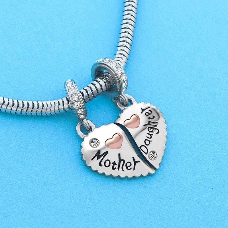KunBead Mother Daughter Son Sisters Best Friends Bestie Rose Gold Heart Puzzle Dangle Birthday Charms Compatible with Pandora Bracelet, 4.5mm-5mm, Metal, No Gemstone - Image 5