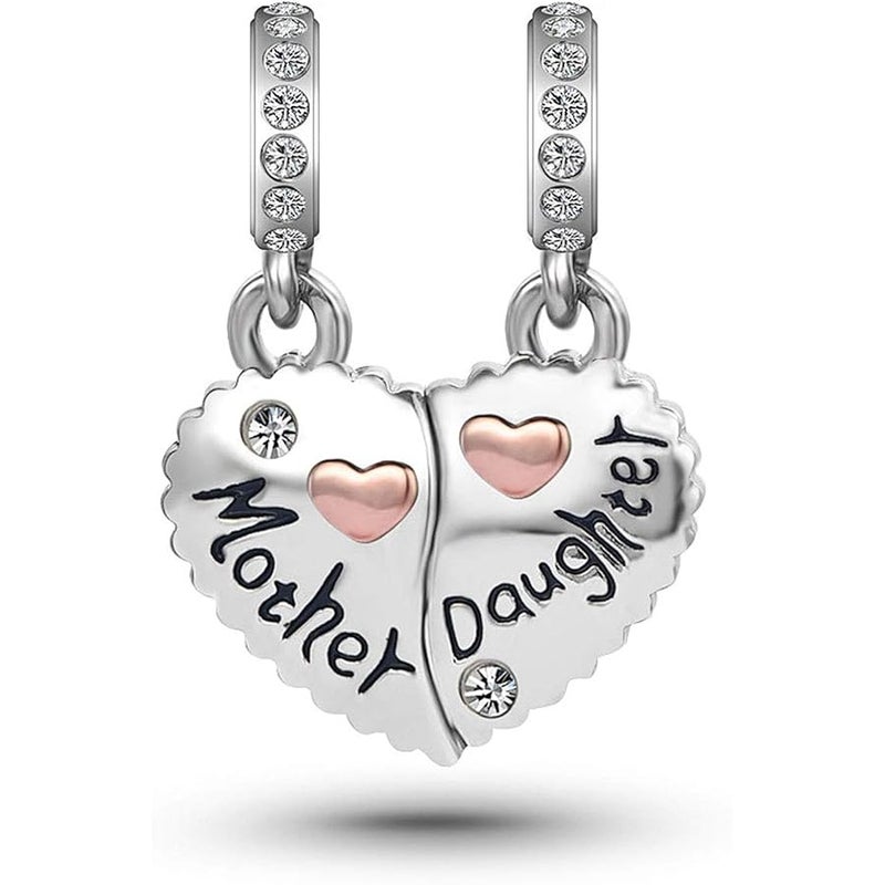 KunBead Mother Daughter Son Sisters Best Friends Bestie Rose Gold Heart Puzzle Dangle Birthday Charms Compatible with Pandora Bracelet, 4.5mm-5mm, Metal, No Gemstone - Image 2