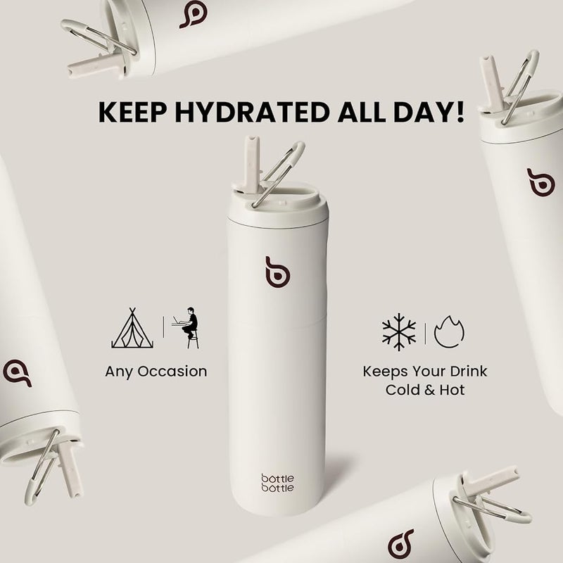BOTTLE BOTTLE Insulated Water Bottle 24oz with Straw Lid and Handle for Sports Travel Gym Stainless Steel Water Bottles Double-Wall Vacuum Metal Thermos Bottles Leak Proof BPA-Free (Light Gray) - Image 5
