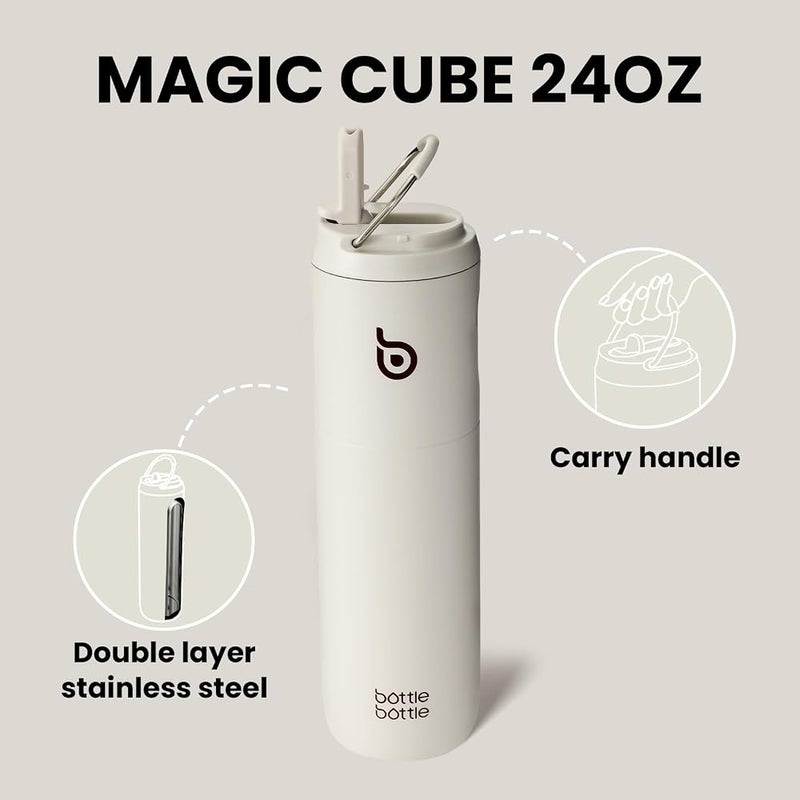 BOTTLE BOTTLE Insulated Water Bottle 24oz with Straw Lid and Handle for Sports Travel Gym Stainless Steel Water Bottles Double-Wall Vacuum Metal Thermos Bottles Leak Proof BPA-Free (Light Gray) - Image 2