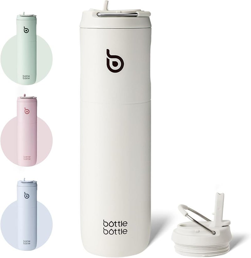 BOTTLE BOTTLE Insulated Water Bottle 24oz with Straw Lid and Handle for Sports Travel Gym Stainless Steel Water Bottles Double-Wall Vacuum Metal Thermos Bottles Leak Proof BPA-Free (Light Gray) - Image 1