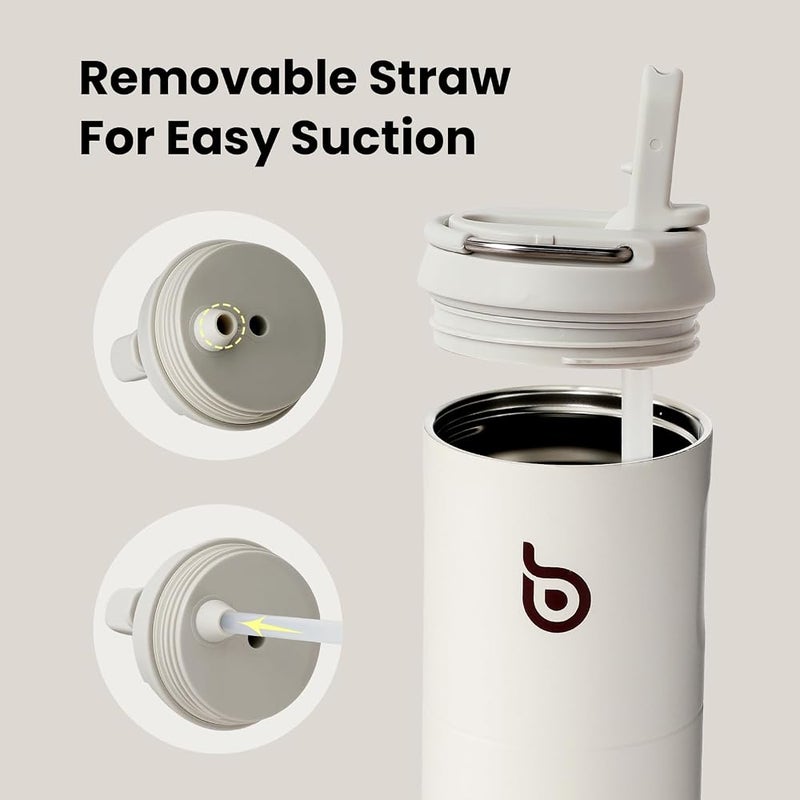 BOTTLE BOTTLE Insulated Water Bottle 24oz with Straw Lid and Handle for Sports Travel Gym Stainless Steel Water Bottles Double-Wall Vacuum Metal Thermos Bottles Leak Proof BPA-Free (Light Gray) - Image 4