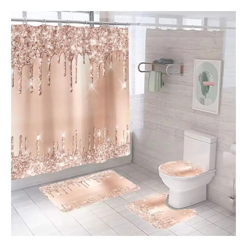 Y&D High Quality 4-Piece Bathroom Rug Set New Waterproof Cute Luxury 3D Printed Shower Curtain Polyester Material - Image 2