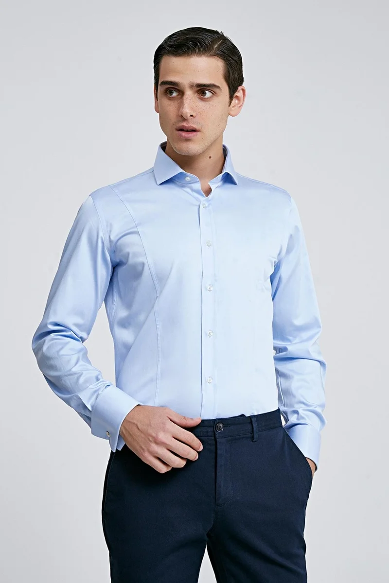 D'S DAMAT Ds Damat Slim Fit Blue Plain Shirt