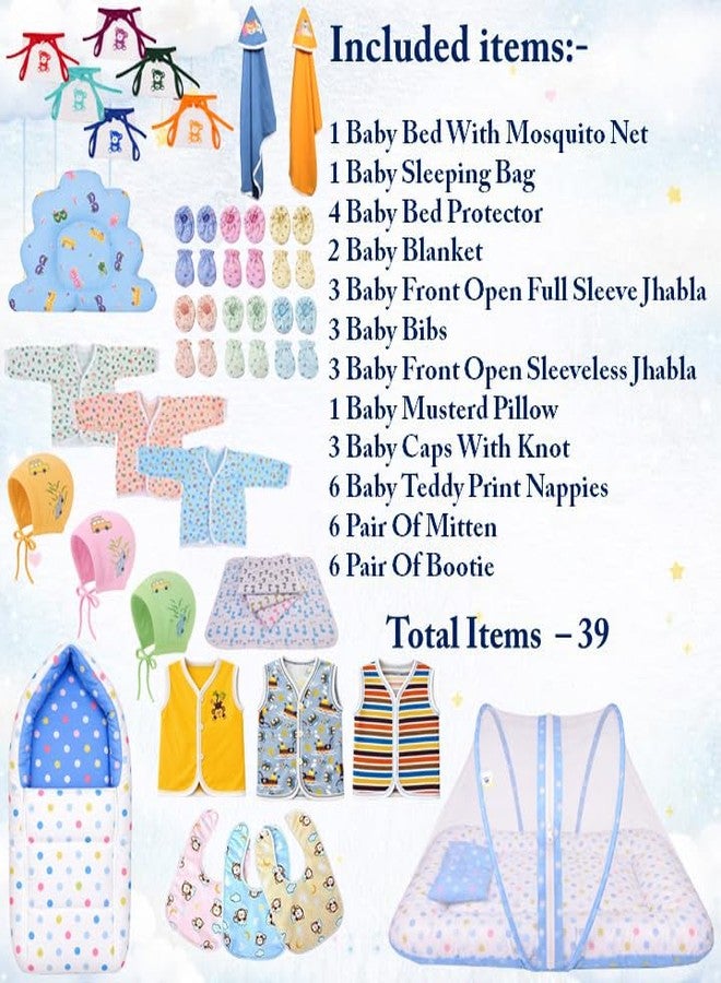 Kwitchy Newborn Baby Essentials Kit 39 Items Combo | New Born Kit 0-6 Months | Baby Set Clothes Bedding Bed | Infant Essentials & (Blue) - Image 3