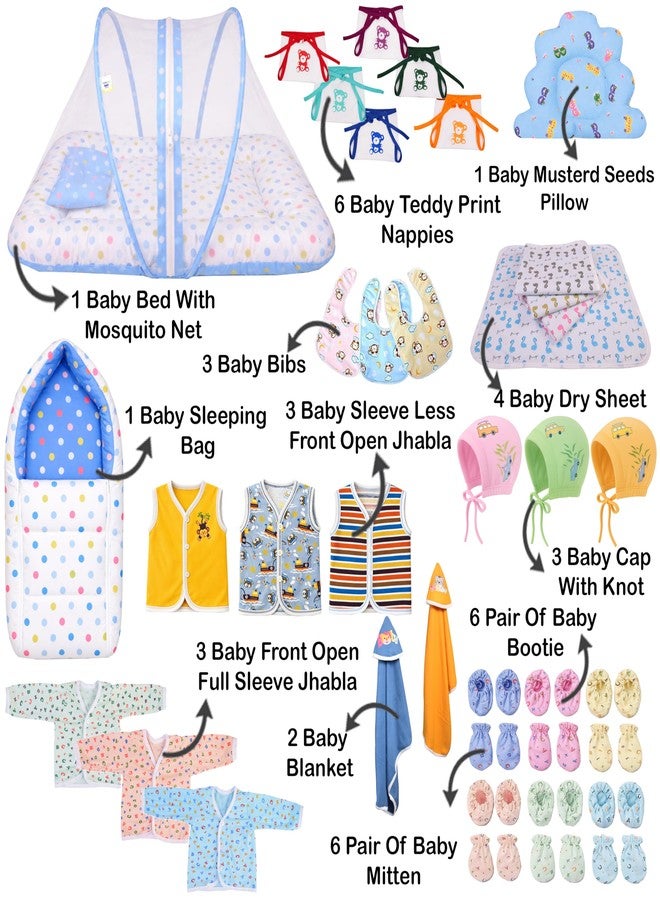 Kwitchy Newborn Baby Essentials Kit 39 Items Combo | New Born Kit 0-6 Months | Baby Set Clothes Bedding Bed | Infant Essentials & (Blue) - Image 2