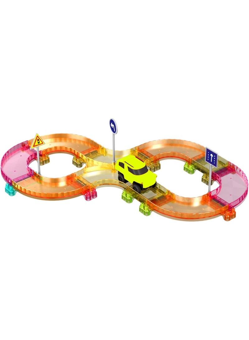 PicassoTiles مجموعة مسار سباق الماس المصغرة من بيكاسو تايلز 40 قطعة | متوافقة مع بلاط مغناطيسي | مسار سباق مغناطيسي | كتل بناء | ألعاب STEM | مجموعة ألعاب تعليمية | كتل تكديس | مجموعة بناء للأطفال لتطوير الدماغ - Image 1