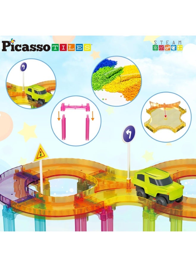 PicassoTiles مجموعة مسار سباق الماس المصغرة من بيكاسو تايلز 40 قطعة | متوافقة مع بلاط مغناطيسي | مسار سباق مغناطيسي | كتل بناء | ألعاب STEM | مجموعة ألعاب تعليمية | كتل تكديس | مجموعة بناء للأطفال لتطوير الدماغ - Image 4