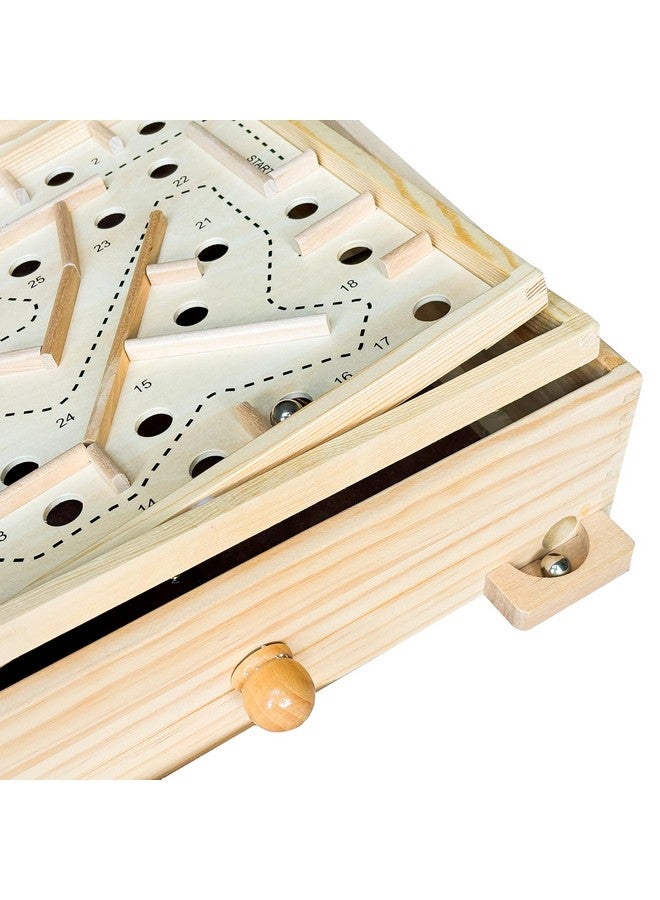 Sterling Games Wooden Labyrinth with 3 Swappable Boards - Classic Maze Game with 60, 36, and 25 Waypoints - Wooden Tilt Puzzle with Knob Control and 3 Steel Marbles for Kids Age 6+ - Image 5