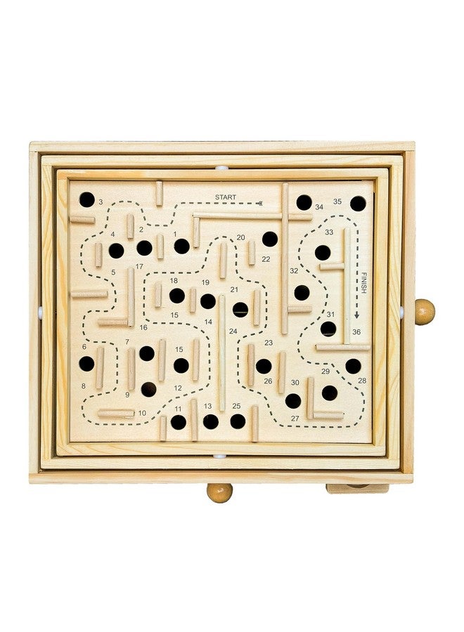 Sterling Games Wooden Labyrinth with 3 Swappable Boards - Classic Maze Game with 60, 36, and 25 Waypoints - Wooden Tilt Puzzle with Knob Control and 3 Steel Marbles for Kids Age 6+ - Image 2