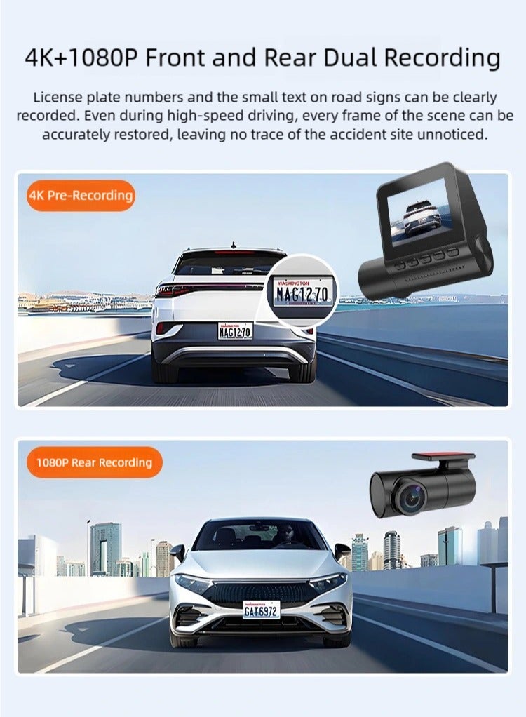 Generic Dash Camera Front 4K and Rear 1080P Ultra Full HD with 64GB Card, intelligent driving recorder, high-definition night vision, parking monitoring smart camera  - Image 4