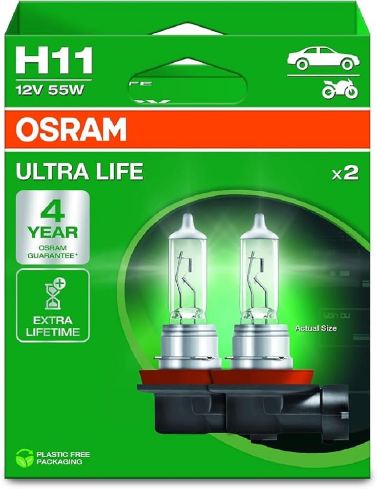 OSRAM ULTRA LIFE H11 halogen headlight lamps hanging folding box 2 lamps white