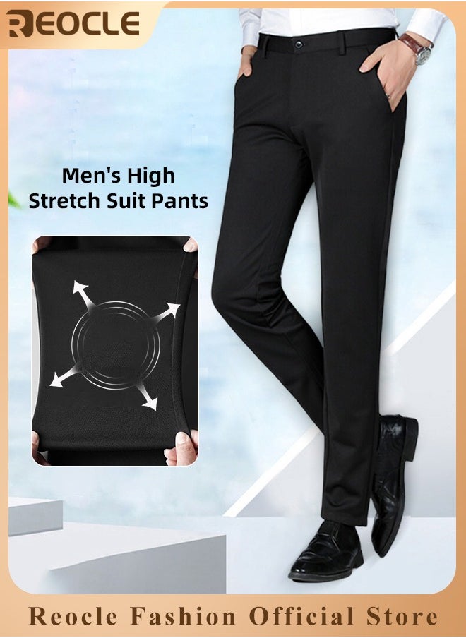 REOCLE Men's Dress Pant Fashion Slim Fit Suit Pants Classic Fit Flat Front Straight Formal Pants Wrinkle Free Expandable Waist Suit Pants  - Image 1