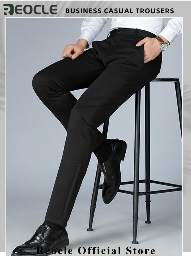 REOCLE Men's Dress Pant Fashion Slim Fit Suit Pants Classic Fit Flat Front Straight Formal Pants Wrinkle Free Expandable Waist Suit Pants  - Image 2