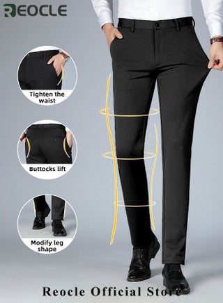 Men's Dress Pant Fashion Slim Fit Suit Pants Classic Fit Flat Front Straight Formal Pants Wrinkle Free Expandable Waist Suit Pants - view 3