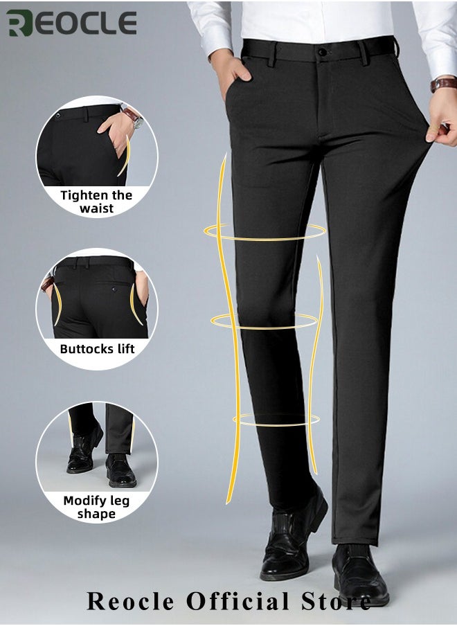 REOCLE Men's Dress Pant Fashion Slim Fit Suit Pants Classic Fit Flat Front Straight Formal Pants Wrinkle Free Expandable Waist Suit Pants  - Image 3