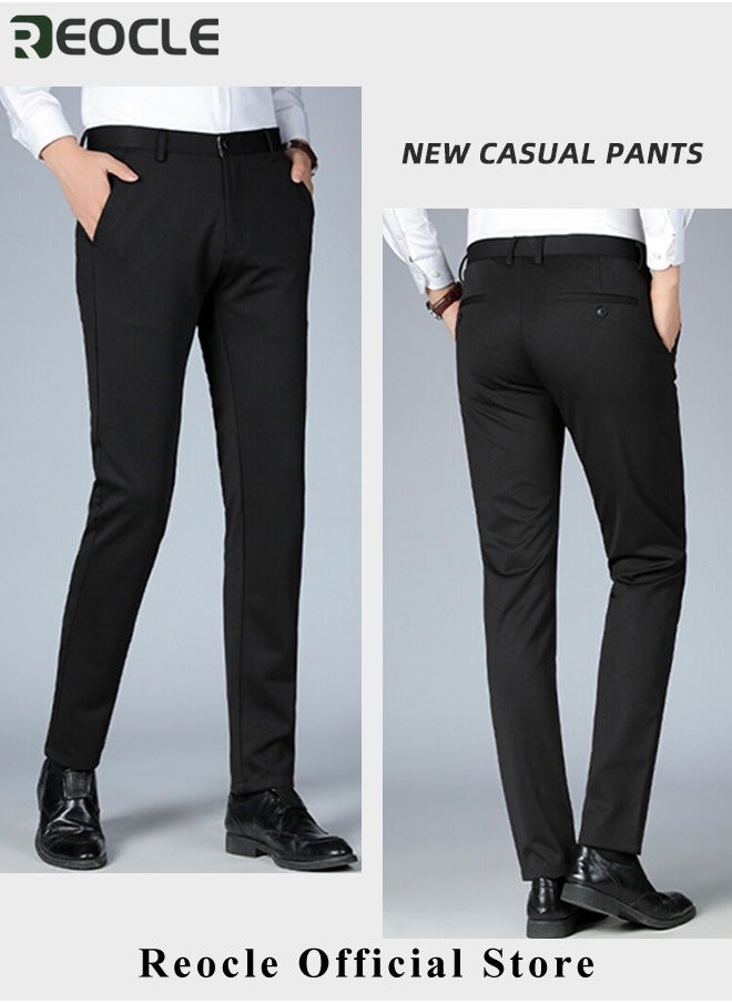 REOCLE Men's Dress Pant Fashion Slim Fit Suit Pants Classic Fit Flat Front Straight Formal Pants Wrinkle Free Expandable Waist Suit Pants  - Image 5
