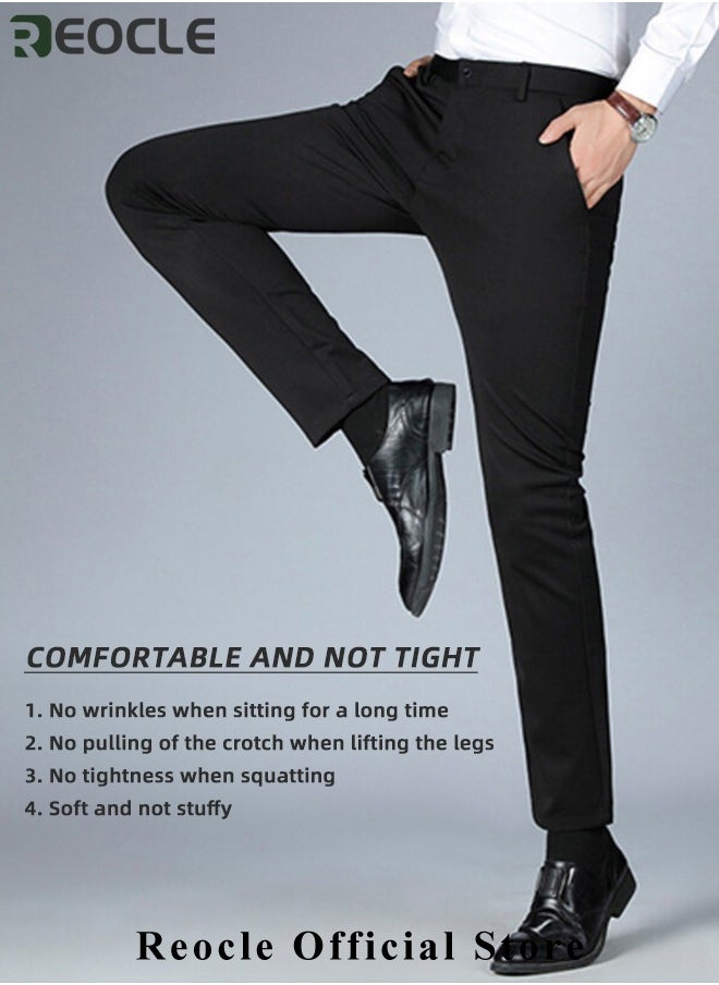 REOCLE Men's Dress Pant Fashion Slim Fit Suit Pants Classic Fit Flat Front Straight Formal Pants Wrinkle Free Expandable Waist Suit Pants  - Image 4