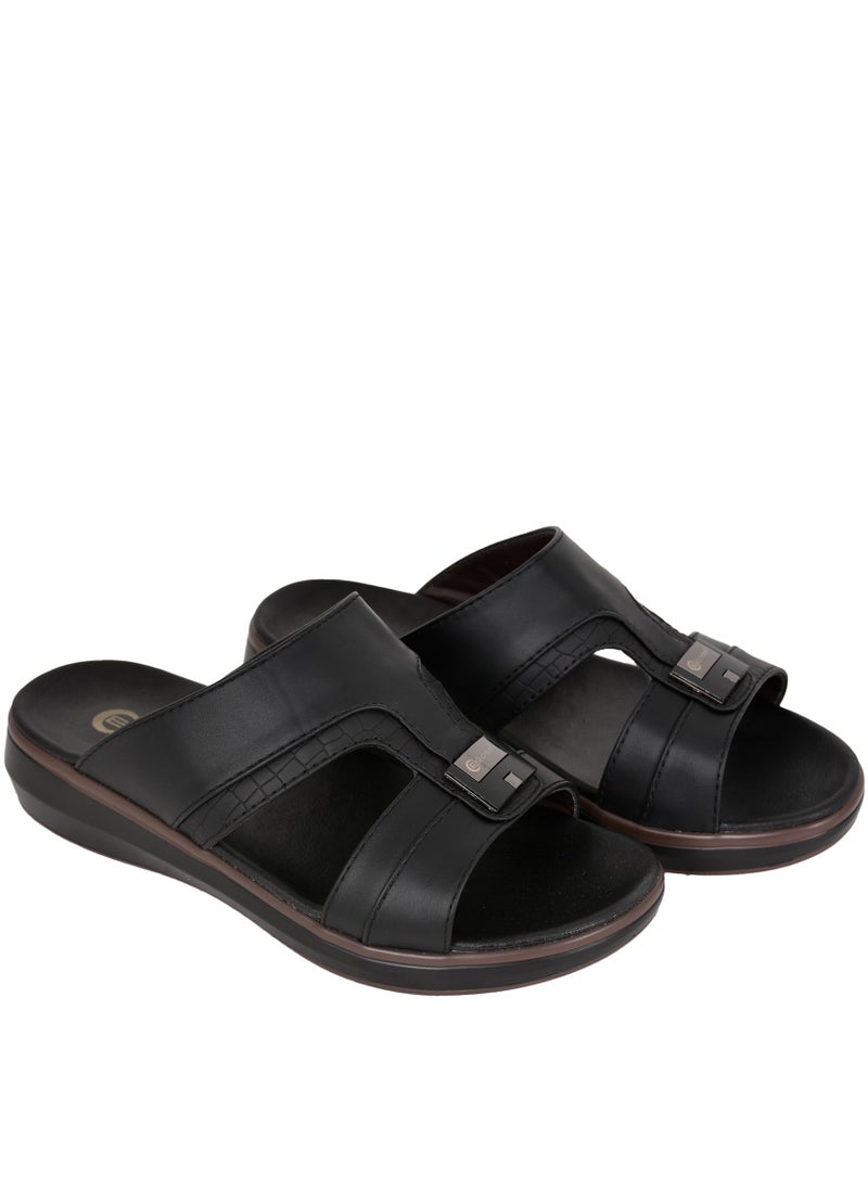 Egoss - Mens Patterned Strap Arabic Sandals Black - Image 1