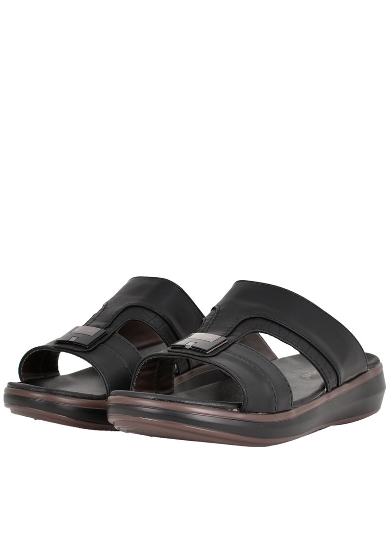 Egoss - Mens Patterned Strap Arabic Sandals Black - Image 1