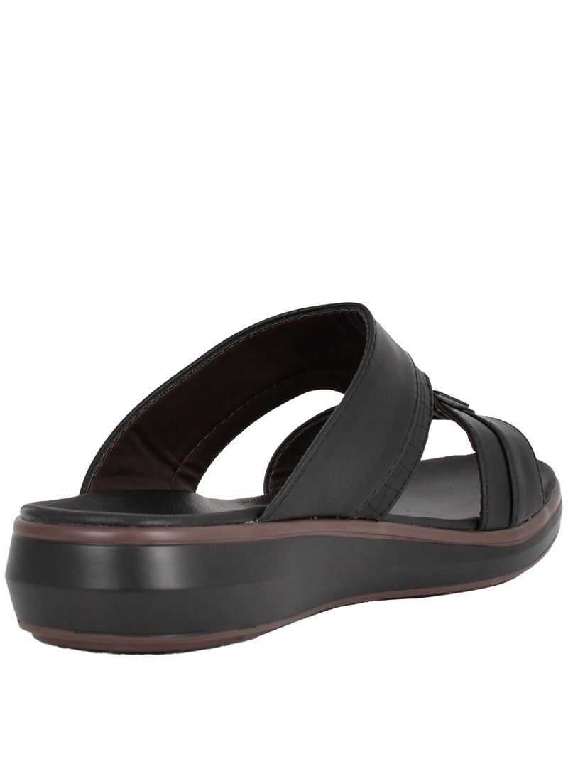 Egoss - Mens Patterned Strap Arabic Sandals Black - Image 1
